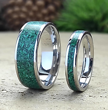 Prstene - Dva oceľové prstene s malachitom - 15666347_