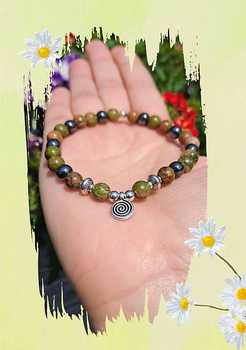 Náramky - ETNO/Unakit s hematitom - 15668264_