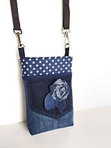 Kabelky - Rifľová taška na mobil s ružou - 15670643_