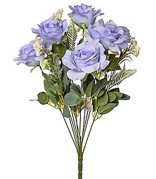 Iný materiál - Dušičky - kytica ruží 55cm - dekorácia (Modrá) - 15669254_