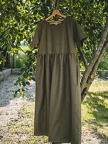 Šaty - Ľanové šaty Lucia (Olivová) - 15673655_