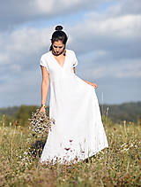 Šaty - Lněné maxišaty bílé s vázáním - 15673913_
