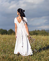 Šaty - Lněné maxišaty bílé s vázáním - 15673914_