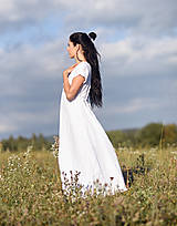 Šaty - Lněné maxišaty bílé s vázáním - 15673915_