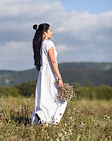 Šaty - Lněné maxišaty bílé s vázáním - 15673916_