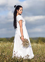 Šaty - Lněné maxišaty bílé s vázáním - 15673917_