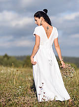 Šaty - Lněné maxišaty bílé s vázáním - 15673918_