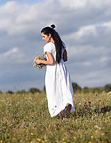Šaty - Lněné maxišaty bílé s vázáním - 15673924_