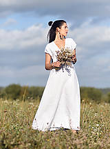 Šaty - Lněné maxišaty bílé s vázáním - 15673925_