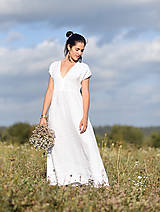 Šaty - Lněné maxišaty bílé s vázáním - 15673926_