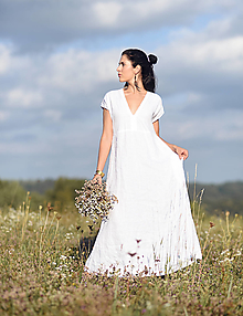 Šaty - Lněné maxišaty bílé s vázáním - 15673919_