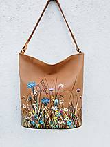 Kabelky - EVA "lúka2" kožená kabelka s pyrografiou a maľbou - 15671514_