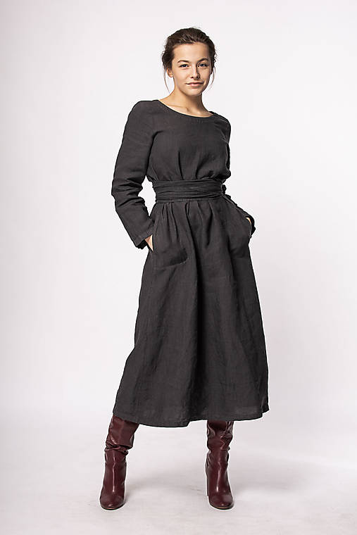  - Ľanové šaty Oriana čierna na objednávku - 15674535_