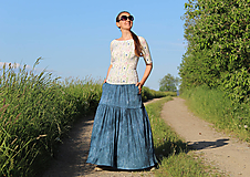 Sukne - Dlhá krešovaná sukňa modrá - 15674144_