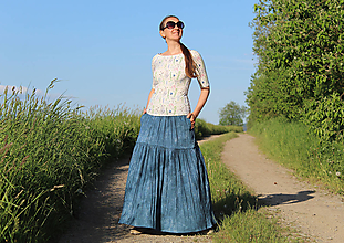 Sukne - Dlhá krešovaná sukňa modrá - 15674144_