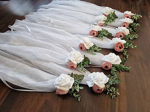 Dekorácie - Mašle 50 cm tyl eukalyptus, pivonka - 15675825_