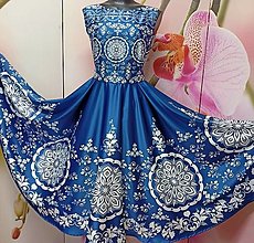 Šaty - Spoločenské šaty Floral Folk " Modrotlač " , bez rukáva - 15676410_