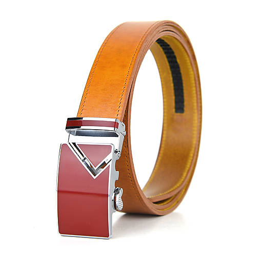 Opasky - Kožený opasok s automatickým zapínaním RED TOP (Oranžová) - 15676629_