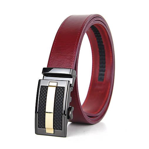 Opasky - Kožený opasok s automatickým zapínaním HASHTAG (Bordová) - 15676653_