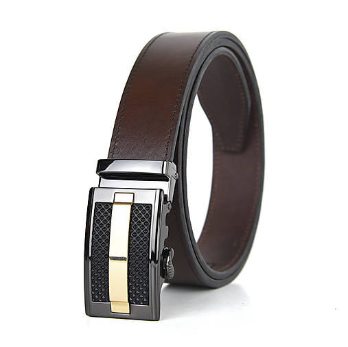 Opasky - Kožený opasok s automatickým zapínaním HASHTAG (Hnedá) - 15676655_