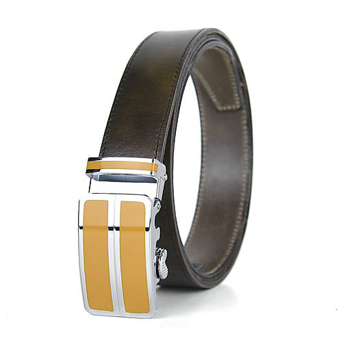 Opasky - Kožený opasok s automatickým zapínaním BEIGE DOUBLE (Zelená) - 15676681_