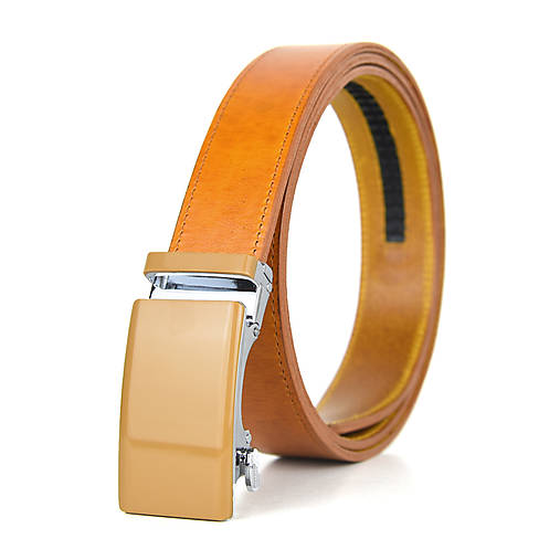 Opasky - Kožený opasok s automatickým zapínaním BEIGE (Oranžová) - 15676692_