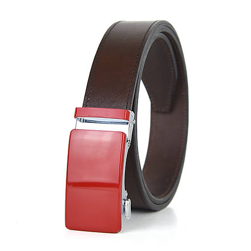 Opasky - Kožený opasok s automatickým zapínaním RED (Hnedá) - 15676716_