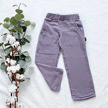Detské oblečenie - Mušelínové dlhé nohavice - fialové - 15677050_