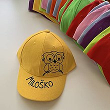 Čiapky, čelenky, klobúky - Maľovaná detská šiltovka so sovou a menom (Žltá) - 15678587_