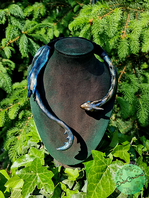 Dračí obručový náhrdelník s bronzovo-modrým Drakom