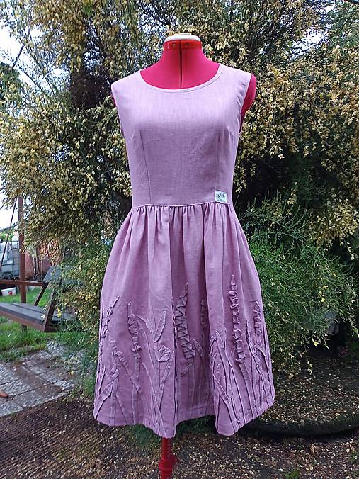  - Ružové ľanové šaty - 3D kvety (rôzne farby) (mini) - 15679737_
