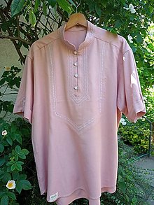 Pánske oblečenie - Pánska folklórna ľanová košeľa s krátkym rukávom (rôzne farby) - 15679422_