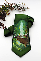 Pánske doplnky - Ručne maľovaná hodvábna kravata - Pre poľovníka s motívom jeleňa III. - 15681748_
