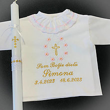 Detské oblečenie - košieľka na krst k01 ružovo-zlatá a sviečka na krst zlatý krížik - 15681725_