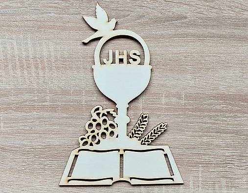 Drevený výrez kalich hostia hrozno 15x22cm