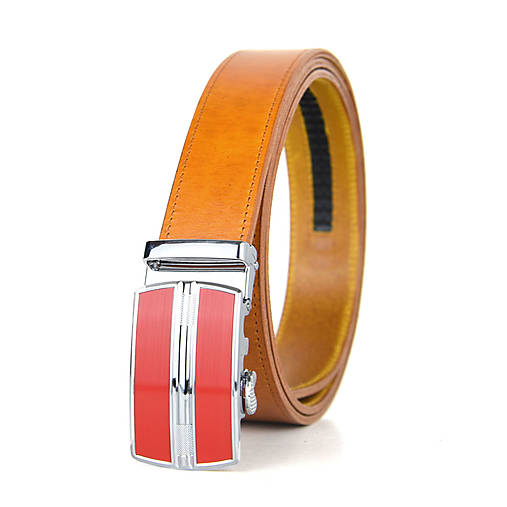 Opasky - Kožený opasok s automatickým zapínaním RED LINES (Oranžová) - 15682169_