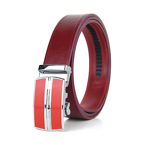 Opasky - Kožený opasok s automatickým zapínaním RED LINES (Bordová) - 15682170_