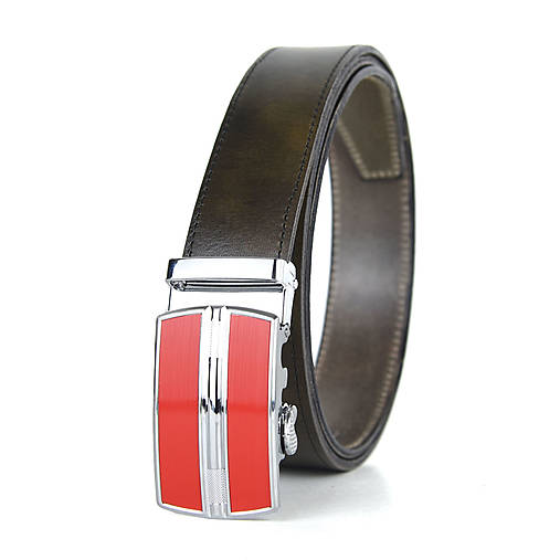 Opasky - Kožený opasok s automatickým zapínaním RED LINES (Zelená) - 15682171_
