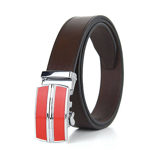 Opasky - Kožený opasok s automatickým zapínaním RED LINES (Hnedá) - 15682172_