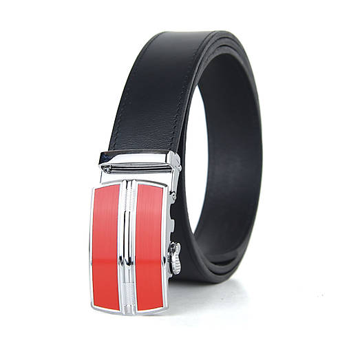Opasky - Kožený opasok s automatickým zapínaním RED LINES (Čierna) - 15682173_