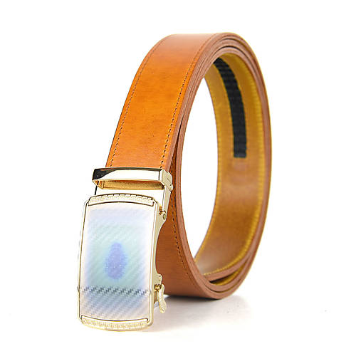 Opasky - Kožený opasok s automatickým zapínaním COLOR ZIGZAG (Oranžová) - 15682191_