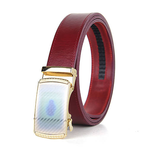 Opasky - Kožený opasok s automatickým zapínaním COLOR ZIGZAG (Bordová) - 15682192_