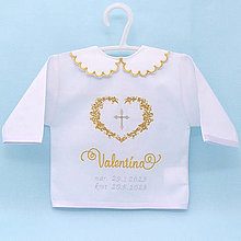 Detské oblečenie - Zlatá košieľka na krst s ornamentovým srdiečkom a krížikom  (košieľka + SBD) - 15683615_