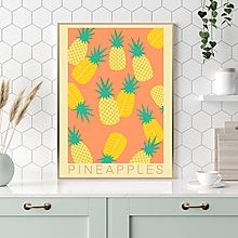 Grafika - Ananásy (Pineapples) retro farebný minimalistický print (plagát) - 15683247_