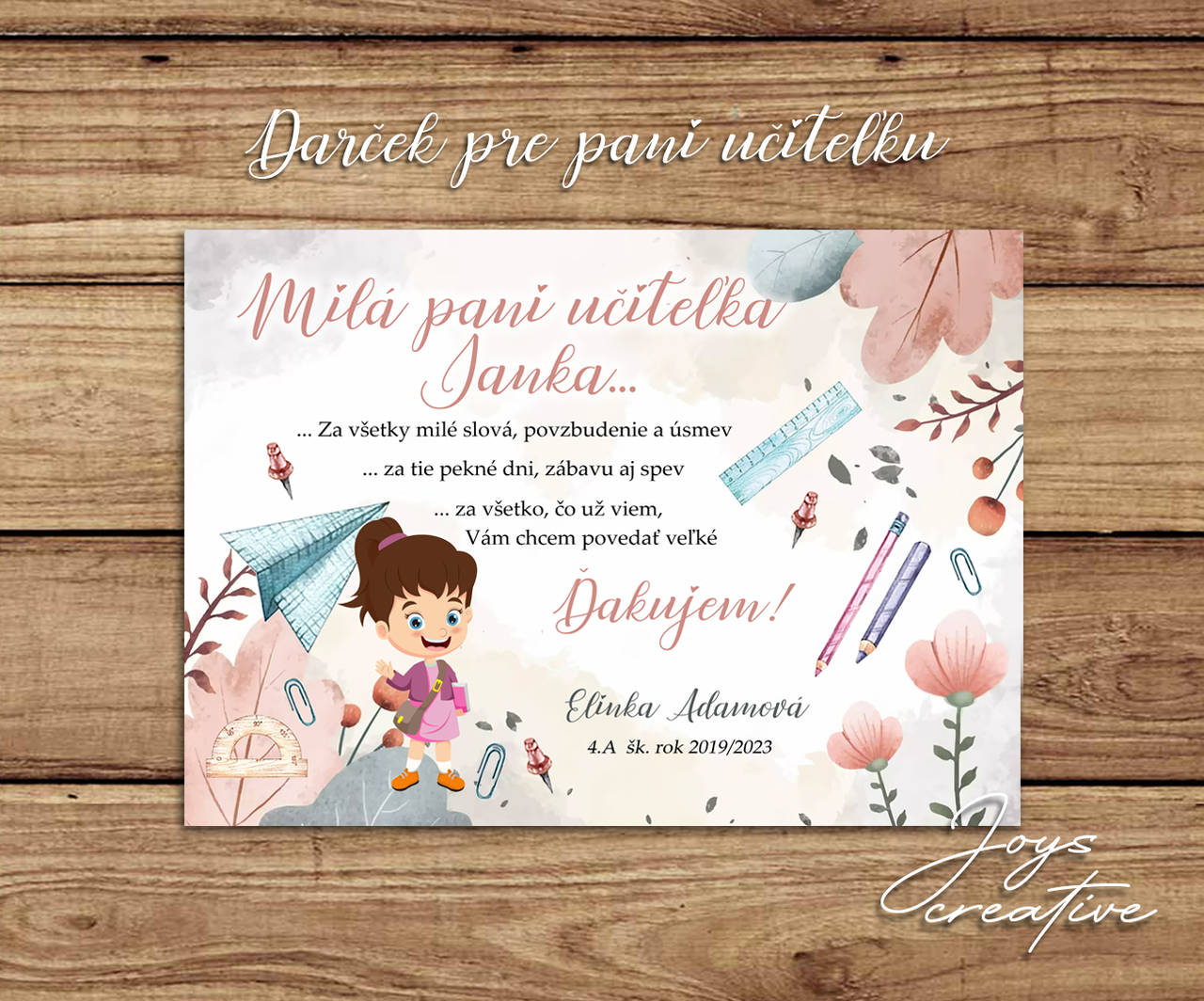 Darček pani učiteľke na koniec školského roka od jednotlivca (dievča)