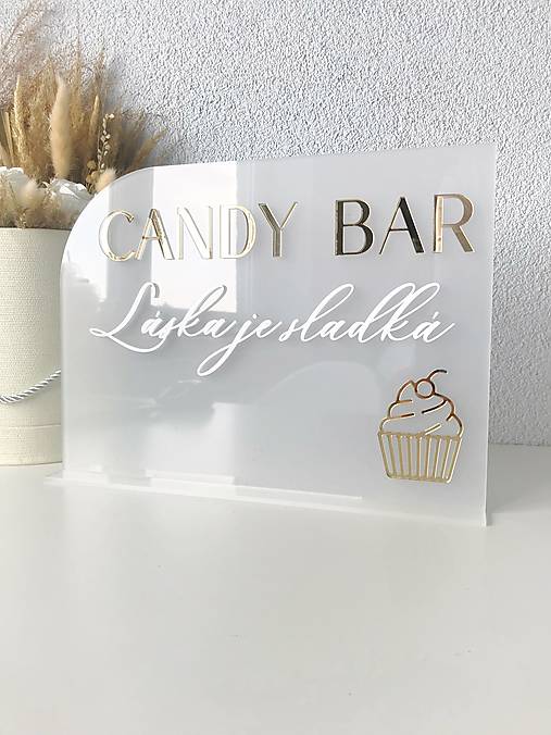  - Tabuľka Candy Bar - láska je sladká (13 x 18 cm) - 15687205_