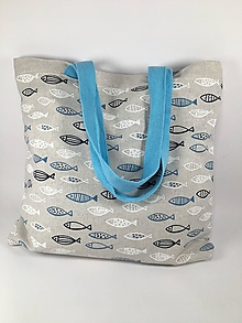 Nákupné tašky - Veľká textilná taška s modrými rybami - 15687505_