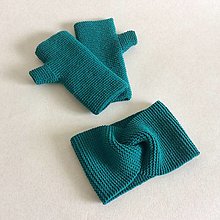 Rukavice - Set: čelenka a rukavice / viac farieb (Modrozelená / petrolejová) - 15690193_