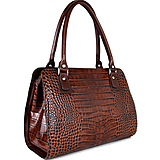 Kabelky - Kožená kabelka z hovädzej kože s dezénom krokodíla v hnedej farbe - 15687693_