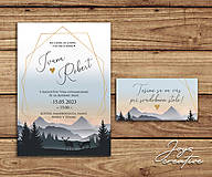 Papiernictvo - Poľovnícke svadobné oznámenie v nadčasovom dizajne s horami - 15687960_